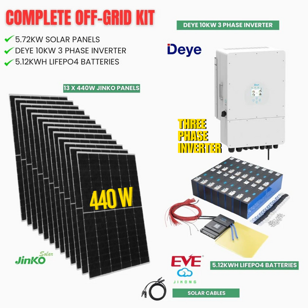 Off-Grid Kit - DEYE Inverter 3 Phase - 440W Jinko -Battery with JK BMS