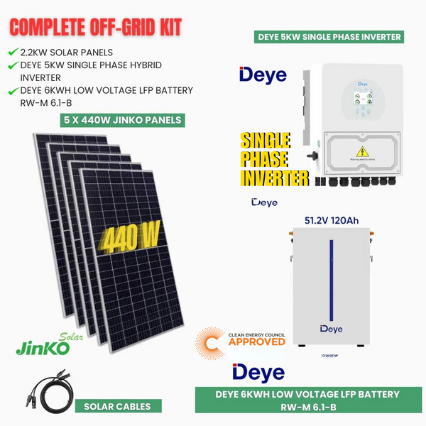 Off-Grid Kit - Deye 6kWh to 24kWh Batteries- Jinko Solar Panels- Deye Single Phase Inverters