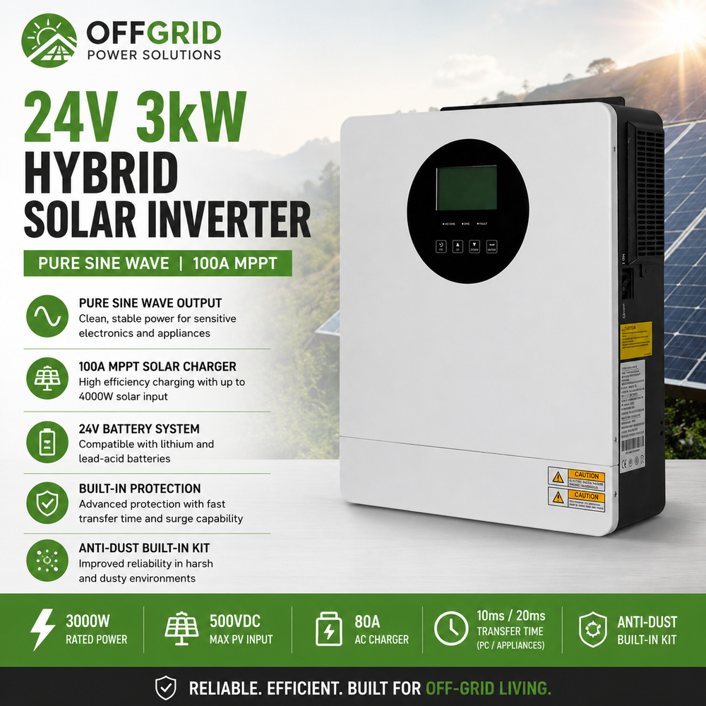 24V 3kW Hybrid Solar Inverter with 100A MPPT | PVG3000-24