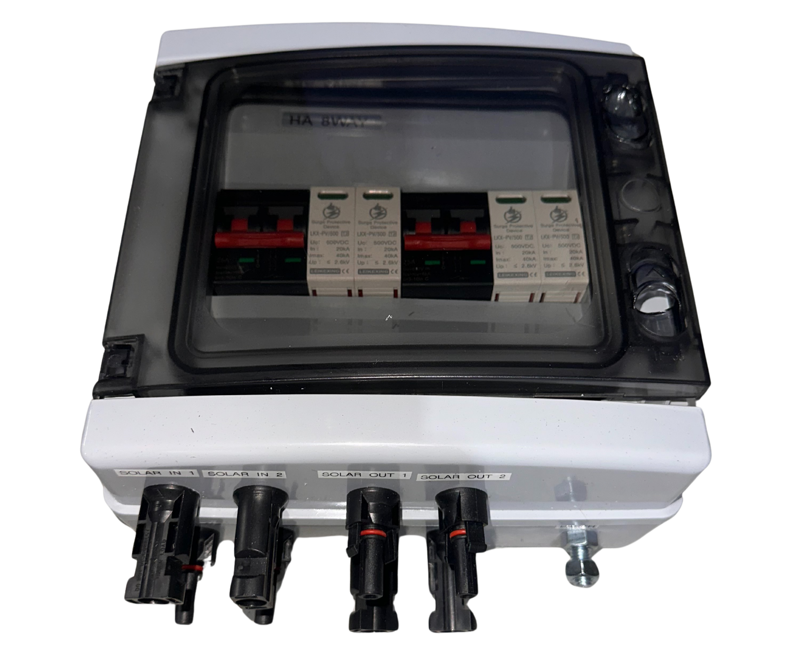 Array Combiner Box 2 Array Solar Combiner Box – Dual 500V Input & Output with Surge Prote