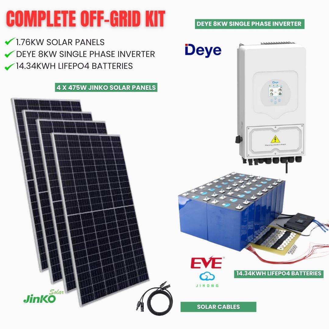 Off Grid Solar System/Kits - DEYE Inverter Single Phase - 475W Jinko ...