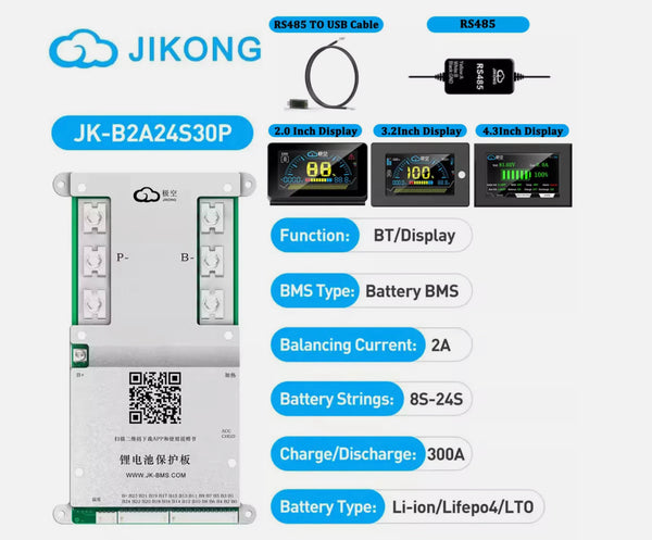 JK BMS B2A24S30P 7S-24S Active Balance BMS Balance Current 2A Continuous Current 300A Lifepo4 li-ion LTO Battery